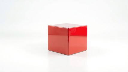 Minimalist bright red block with rounded edges on a pure white surface creating a high contrast scene