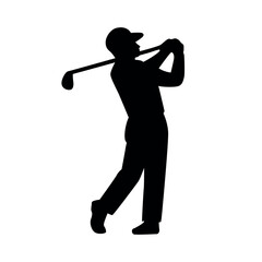 Golf player swing silhouette, athletic pose vector