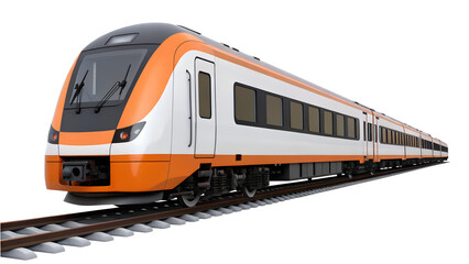 Naklejka premium Orange and white train on tracks isolated on transparent background