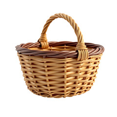 Obraz premium A woven wicker basket with a handle view isolated on transparent background