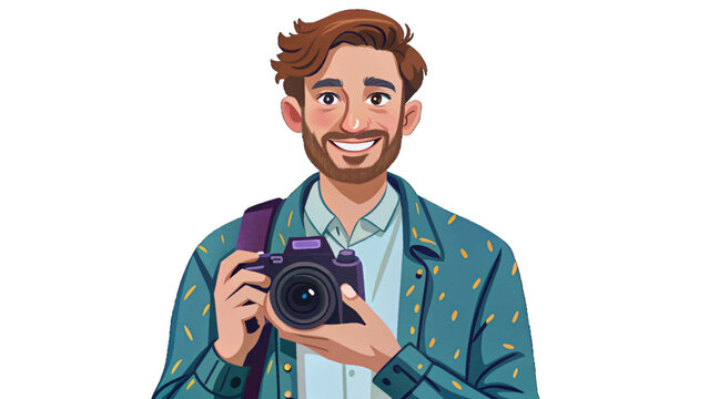 photographer holding a camera with professional confidence, representing passion, creativity, modern photography gear, and visual storytelling expertise