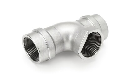 Metal Tee Plumbing Fitting with Internal Threads Isolated on White Background for Plumbing Connections and Industrial Applications