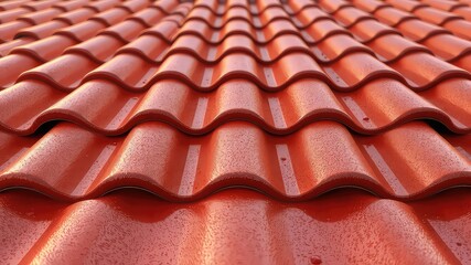 Textured red rooftop shingles display a repeating pattern, offering protection from the elements in an architectural design
