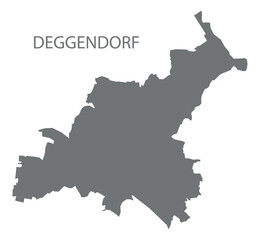 Deggendorf city map with boroughs grey illustration silhouette shape