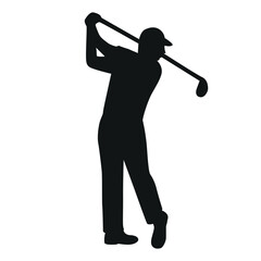 Male golfer swing action vector, sports silhouette