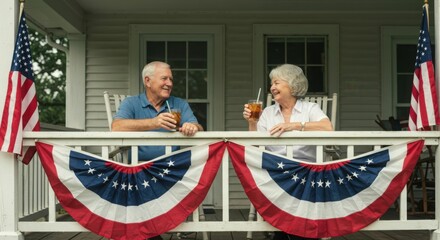 Celebrating Independence Day: A Senior Couple on Their Porch