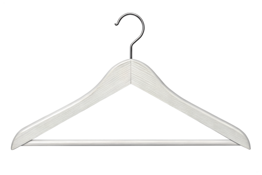 White wooden clothes hanger isolated on transparent background
