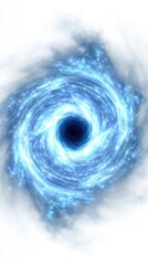 Fototapeta premium A vibrant blue cosmic vortex with swirling light patterns and a dark central point, surrounded by misty edges.