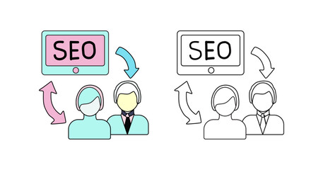 Visualizing SEO, user interaction, and data flow. This icon set features a monitor with 