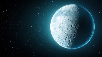 Obraz premium Blue moon with a detailed surface texture, highlighting its craters and cosmic beauty.