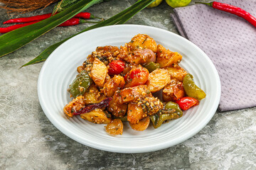 Potato with bell pepper and gravy