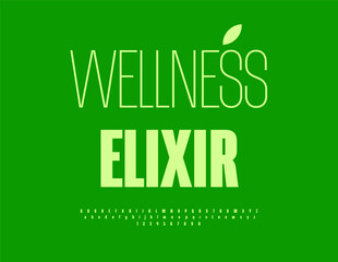 Fototapeta premium Vector Fresh label Wellness Elixir. Elegant Green Font. Typography Trendy Alphabet Letters and Numbers set.