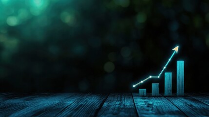 Blue investment graph with rising bars, symbolizing financial growth and business success.