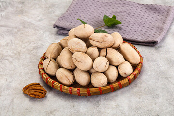 Crunchy pecan nut in the bowl