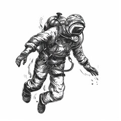Illustrated sketch of a diver using full diving gear