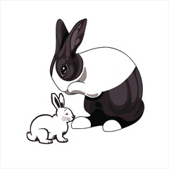 Cute cartoon Easter bunny illustration with colorful eggs for a fun spring holiday design