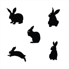 A charming vector set of happy rabbit and bunny animal silhouettes for Easter and spring holiday designs