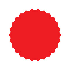 Red starburst, sunburst, burst, badge, sticker, stamp, seal or label, flat vector icon, design element. 