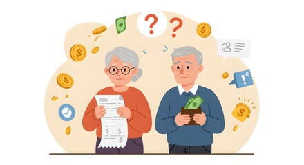 Elderly Couple Worried About Family Budget - Vector Style