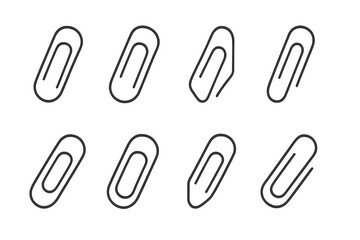 Various designs of simple paper clips arranged in a grid pattern showcasing different styles and shapes