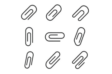 Various designs of paper clips arranged in a grid pattern on a plain background showcasing minimalist stationery aesthetics