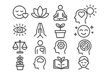 Mindfulness symbols illustrating wellness, meditation, and emotional balance for personal growth and reflection