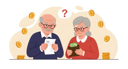 Elderly Couple Worried About Family Budget - Vector Style