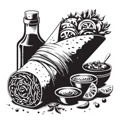 Black Shawarma Silhouette Vector, High Quality Illustration on White Background