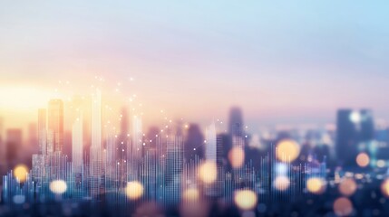 Fototapeta premium Blue growth overlay of skyscrapers with financial graphs, depicting urban development and economic trends.