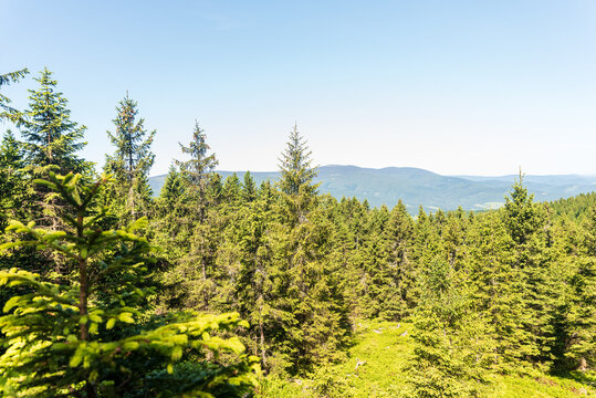 View from Kamzici skala rock formation in Jeseniky mountains in Czech republic