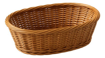 Obraz premium Oval wicker basket made from natural brown woven fibers on transparent background.