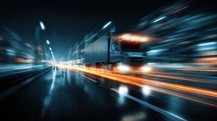 Nighttime Cityscape with Motion-Blurred Vehicles and Illuminated Streets