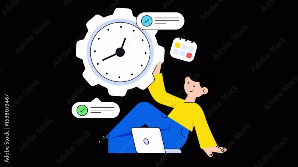 Poster time management 2d flat animations on transparent background