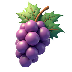 A bunch of purple grapes with green leaves isolated on transparent background