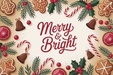Festive holiday design with gingerbread, candy canes, and cheerful typography, perfect for Christmas celebrations.