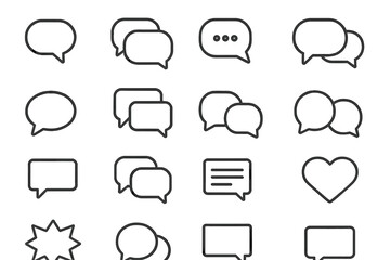 Various chat bubbles and message icons in simple line art style for communication design