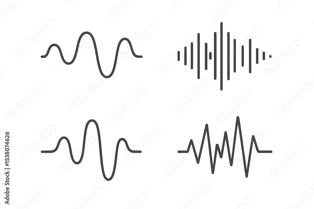 Poster wave patterns representing sound frequencies and audio signals in a minimalist design suitable for a