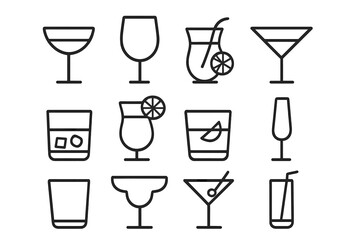 Various cocktail and drink icons showcasing diverse beverage styles in minimalistic design