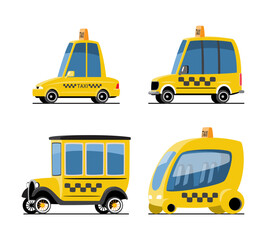 Taxi car cartoon illustration . Included sedan, hatchback, classic and futuristic modern style . Flat design . Isolate on white background . Vector .