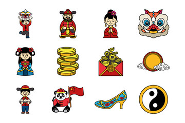 illustration of chinese culture and chinese new year icons collection