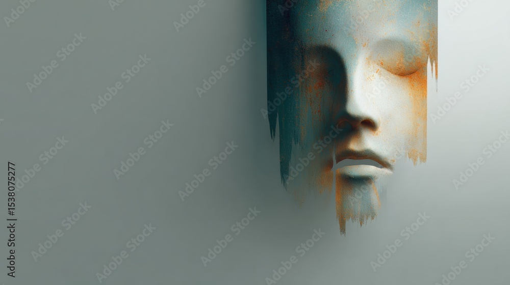 Poster Surreal Mask Fading Into a Neutral Void, Capturing a Dreamlike Atmosphere That Evokes Feelings of Introspection and Mystery