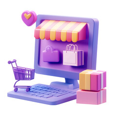 Fototapeta premium Purple Ecommerce Computer Icon isolated on a transparent background