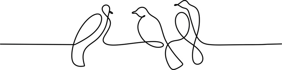 three birds sit on a wire in one line