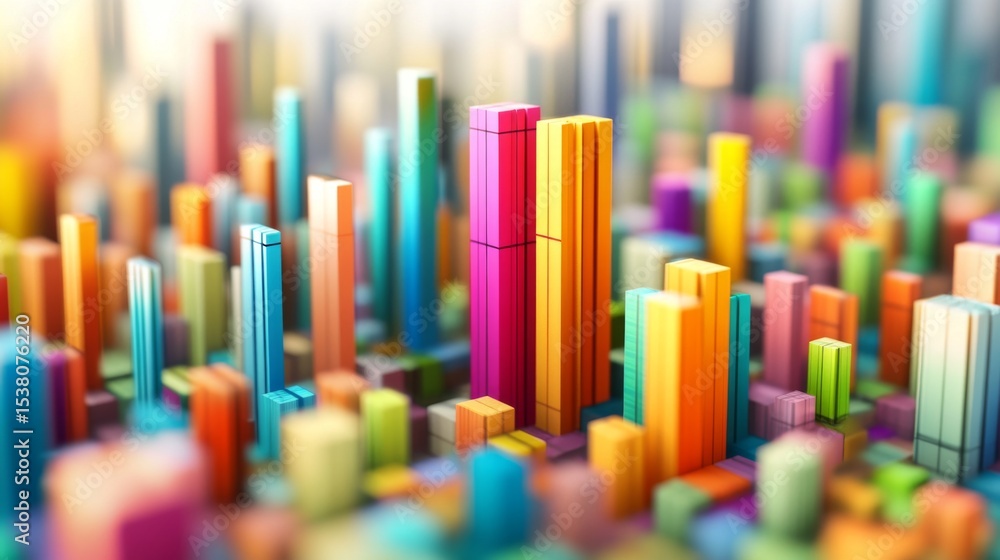 Poster abstract d bar graph with multi-colored, stacked segments on each bar, symbolizing layered data insi