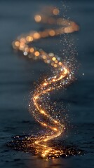 Obraz premium A mesmerizing spiral of glowing particles floating over a dark, reflective surface.