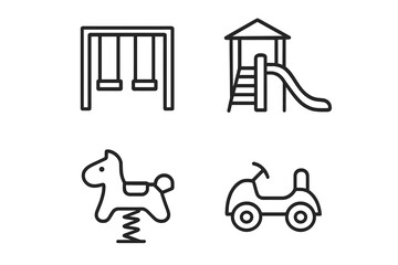 Playground equipment features swings, slides, and rides for children's outdoor fun and enjoyment in a vibrant setting