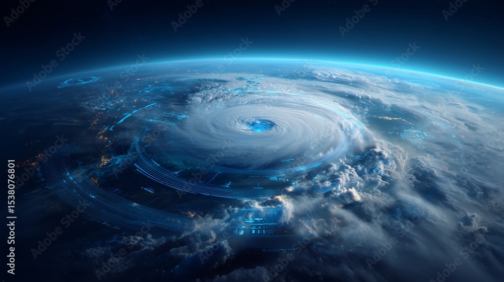 Poster A satellite monitors a hurricane as it forms over the ocean. Advanced sensors collect critical data on temperature and wind patterns, aiding in climate research and disaster preparedness efforts.