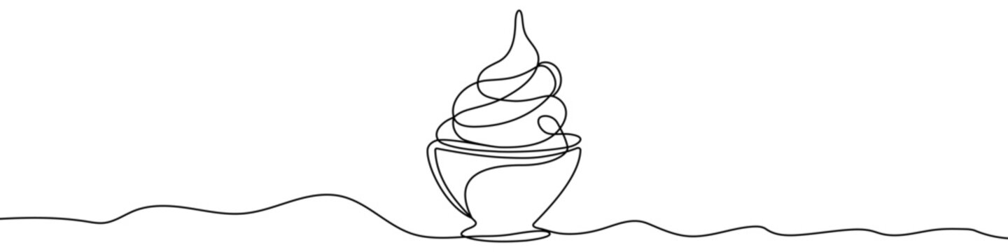 Naklejki Black soft serve ice cream in cup in single line art style. Editable minimalist ice cream drawing on white background. Vector illustration.
