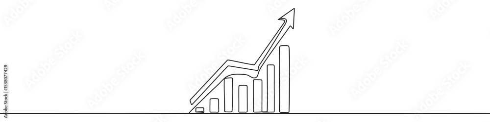 Aufkleber black growth chart with up arrow in one line art style. chart drawing with editable stroke on white 