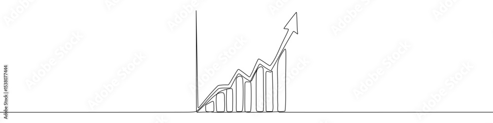 Aufkleber black growth chart with up arrow in one line art style. chart drawing with editable stroke on white 